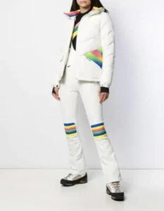 PERFECT MOMENT Apres Duvet Puffer Down Jacket Snow White Rainbow Ski Snowboard - Picture 1 of 11