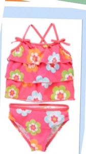NWT Girls 12 Gymboree “GROWING FLOWERS” 2-pc TANKINI SWIMSUIT UPF 50+ Hot Pink - Picture 1 of 2