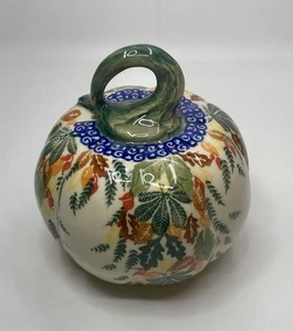 New Polish Ceramika Kalich Unikat Boleslawiec Pottery Fall Foliage PUMPKIN GOURD - Picture 1 of 9