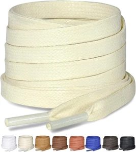 2 Pairs Flat Waxed Cotton Shoelaces, 1/4" Wide Laces 47Inch(120cm), Off-white  - Picture 1 of 7