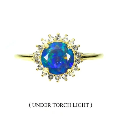 Anello in argento sterling 925 rotondo opale nero 7 mm pietra preziosa... - Immagine 1 di 4