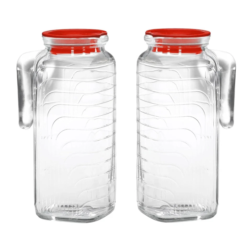Bormioli Rocco Gelo Jug with Red Lid - Set of 2 - Image 1 of 4