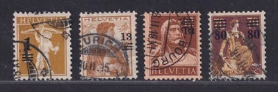 Estampillas provisionales con recargo de Suiza Scott 186-189 en estado bastante bueno usadas de 1915 SCV $51,60 Foto 1 de 2
