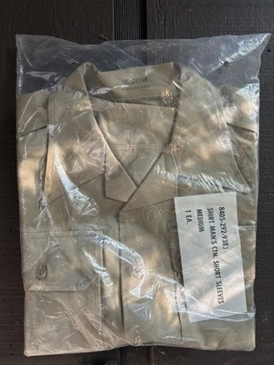 复古 Deadstock 60 年代卡其色 M 码 军队 越南制服 衬衫 全新 带包装 全棉 — 第 1/4 张图片