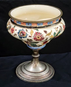 Antike Josef Steidl Znaim Majolika Kompott Schale Sockel handbemalt 8" - Bild 1 von 6