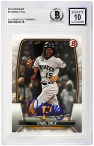Tarjeta de béisbol firmada por Oneil Cruz Piratas 2023 Bowman #19 - (Beckett / Auto 10) - Imagen 1 de 2