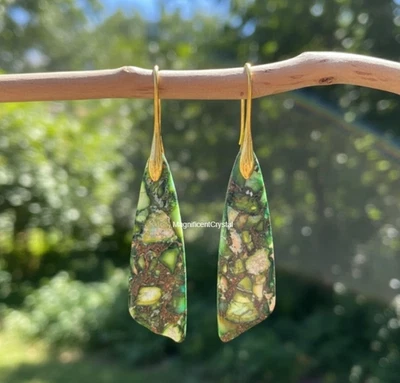 Pendientes de jaspe sedimento verde mar jaspe imperial colgante boho joyería para mujer Foto 1 de 4