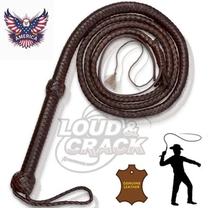 BULL WHIP 08 Feet Long 12 Plaits Dark Brown Indiana Jones Cowhide Leather Whip - Picture 1 of 3