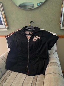HARLEY Davidson Womens Zip Front Shirt Black White Orange Size 3W. Embroidered - Picture 1 of 8