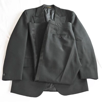 Vtg Palm Beach 44L 36x32 Black Slim Peak Lapel Jacket Pants Tux Tuxedo - Image 1 of 4
