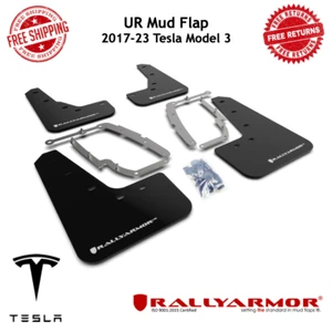 Rally Armor Black UR Mud Flap White Logo For 17-23 Tesla Model 3 #MF62-UR-BLK/WH - Picture 1 of 7