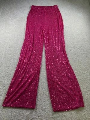 Fashion Nova Womens Size L Pink Sequin Pants Sheer BarbieCore - Image 1 of 4