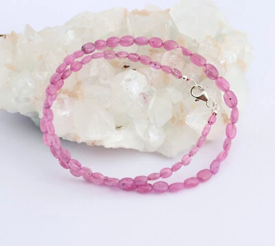 Rosa Zaffiro Catena Liscio Inciso Forma Ovale 925 Argento Collier Circa 45 CM - Immagine 1 di 3