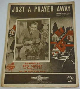 Vintage Sheet Music Just a Prayer Away Bing Crosby Decca Australian 1944 - Picture 1 of 2