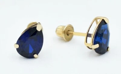 GENUINE 2.14 Cts BLUE SAPPHIRE STUD EARRINGS 14K GOLD - Free Appraisal - NWT - Image 1 of 3