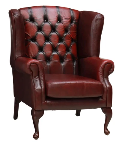 Chair, Wingback, Oxblood English Queen Anne Style, Leather,  Gorgeous, 1900's!! Cover