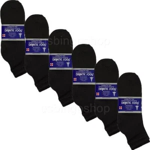 6 Pair Black Men Cotton Circulatory Loose Fit Quarter Ankle Diabetic Socks 10-13 - Picture 1 of 4