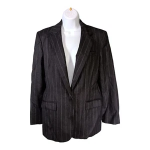 Lauren Ralph Lauren Blazer 8P Womens Black Coat Lined Business Classic Pinstripe - Picture 1 of 4