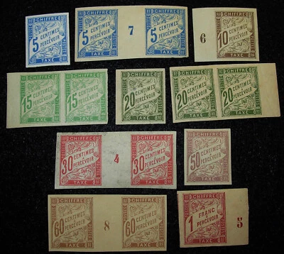 French Colonies Postage Due, Scott #'s J15-J22, OG, VF/XF, pairs &Millesimes - Image 1 of 4