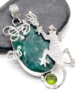 Colgante de plata de ley 925 con piedras preciosas de malaquita hecho a mano talla 2 Foto 1 de 4