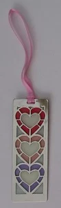 F2 h 3 triplet heart HEARTS & FLOWERS LOVE BOOKMARK ORNAMENT stained glass look - Picture 1 of 3