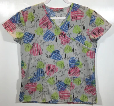 Sketch Hearts Scrub Top womens size XS extra-small by Metro Scrubs sketches love - Image 1 of 4