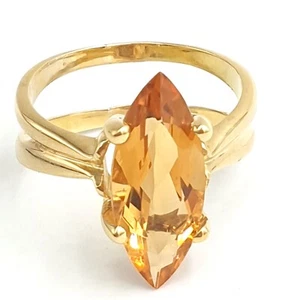 Anillo Con Cuarzo Citrino Navette En Oro Macizo 18K Vintage '60 Made in Italy - Imagen 1 de 9