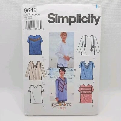 Simplicity 9642 Misses' Pullover Shirt Tops Sewing Pattern Size 12-16 Uncut - Image 1 of 4
