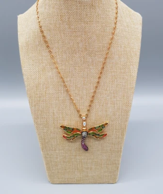 Vintage Halskette Kette Collier mit Anhänger Libelle Strass - Bild 1 von 4