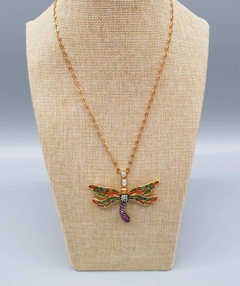 Vintage Halskette Kette Collier mit Anhänger Libelle Strass - Bild 1 von 4