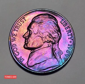 1989-D UNC MONSTER TONED JEFFERSON NICKEL GORGEOUS TONES449 - Bild 1 von 2