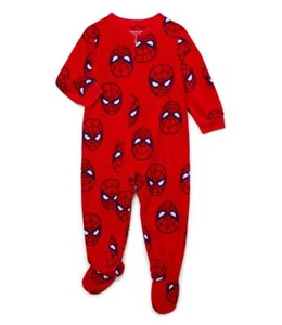 Spider-man Boy's Superhero Print Red Fleece Footed Pajama Sleeper - Picture 1 of 4