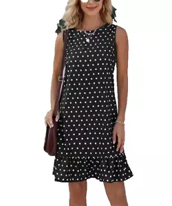 Básico Black & White Polka Dot Sleeveless Ruffle Hem Dress Size XL - Picture 1 of 1