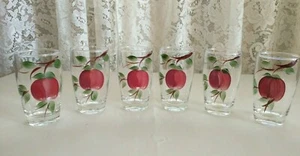 6 RARE VINTAGE BLUE RIDGE SOUTHERN POTTERIES RED AUTUMN APPLE JUICE GLASSES EXC - Picture 1 of 7