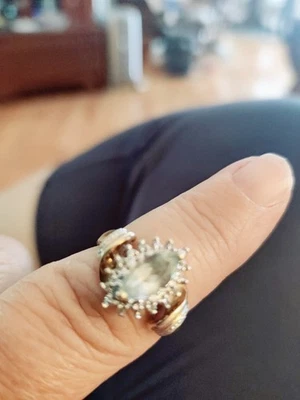 Аквамарин драгоценный камень маркиз огранка красивый двухцветный золотой комплект - Изображение 1 из 4