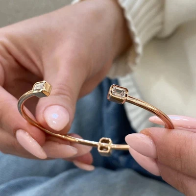 Brazalete Brazalete Brazalete 7.5" 2CT Esmeralda Laboratorio Creado Diamante 14K Chapado en Oro Rosa Foto 1 de 4