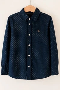 H&M Boys Navy Shirt – Age 8–9 Years Button Up Long Sleeve 100% Cotton Dot Print - Picture 1 of 9