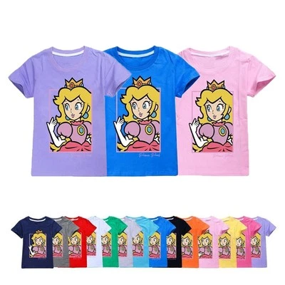 Grils Super Mario Princess Peach T-Shirts Casual Short Sleeve T-Shirt Tops Gifts
