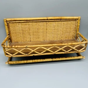 Estante colgante de pared vintage MCM mimbre ratán boho costero 15 pulgadas - Imagen 1 de 13