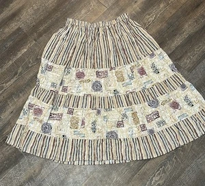 Vintage Chaus Midirock Größe 14 Plissee Boho Geometrisch Braun Hellbraun Erdtöne - Bild 1 von 6