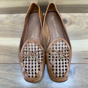 Tory Burch Womens Flats Size 7.5 M Charm Woven Perf Soft Leather Square Toe - Picture 1 of 11