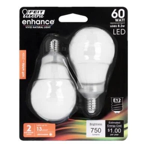 Feit Enhance A15 E12 (Candelabra) LED Bulb Soft White 60 Watt Equivalence 2 pk - Picture 1 of 2