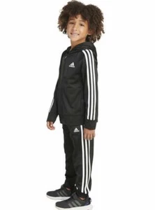 Adidas Boys Zip Up Front Tricot Black 2 pc Jacket Pants Set Youth - Picture 1 of 14