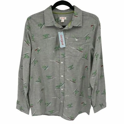 Cat & Jack Boys Size XXL (18) Surfing Dinosaur Print Gray Button Up Shirt NEW - Image 1 of 4