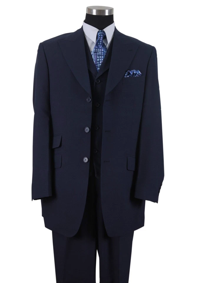 New Men's 3 Pc Poly- Poplin Fashion Suit With Collared Vest Two Side Vents 905V  - Image 1 of 1