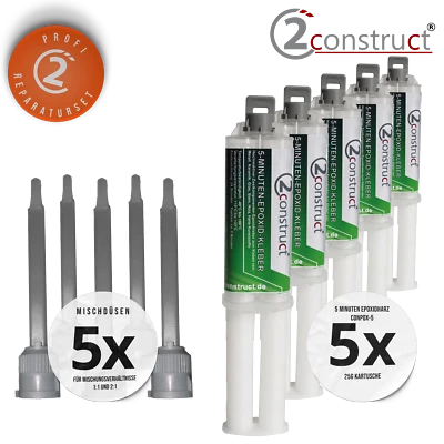 2Construct 5x25g 5 Minuten Epoxidharz + 5x Statikmischer Schnell & Stark Kleben - Bild 1 von 4