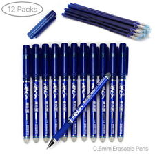 12pc Erasable Pen with 20 Refills 0.5mm Gel Ink Pens School Office Black Blue