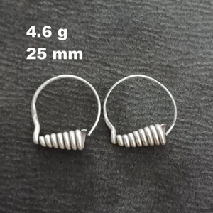 FINE SILVER EARRINGS VINTAGE CRAFT DANGLE ARTISAN 4g COIL BOTTOM ROUND #E015 - Picture 1 of 5