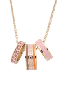 COACH Signature Enamel Pendant C Charm Ring Gold Pink Crystal Designer Necklace - Picture 1 of 3