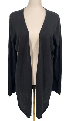NUEVO Lord & Taylor Mujer Talla L Cárdigan Negro Frente Abierto Mezcla Lino Longline Foto 1 de 4